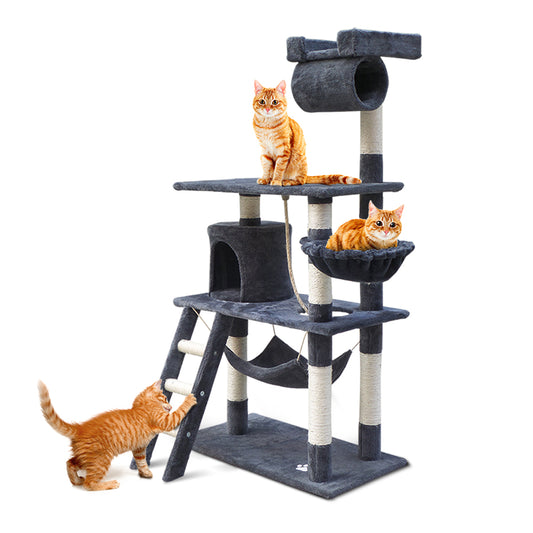 i.Pet Cat Tree 141cm Tower Scratching Post Scratcher Condo Wood House Bed Grey