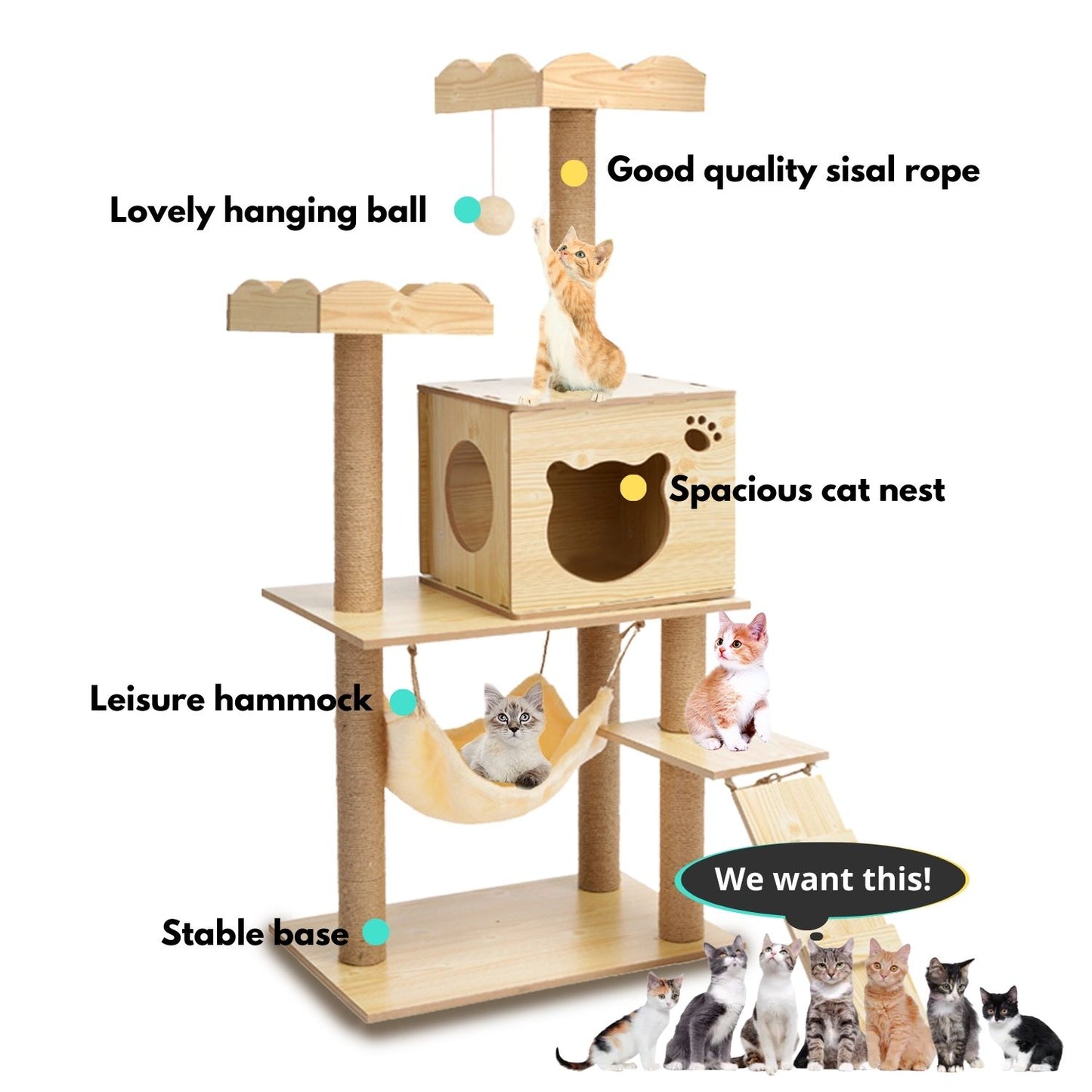 Cat Tree (120cm / 135cm Wood) - PT-CT-132-RN / PT-CT-132-MM