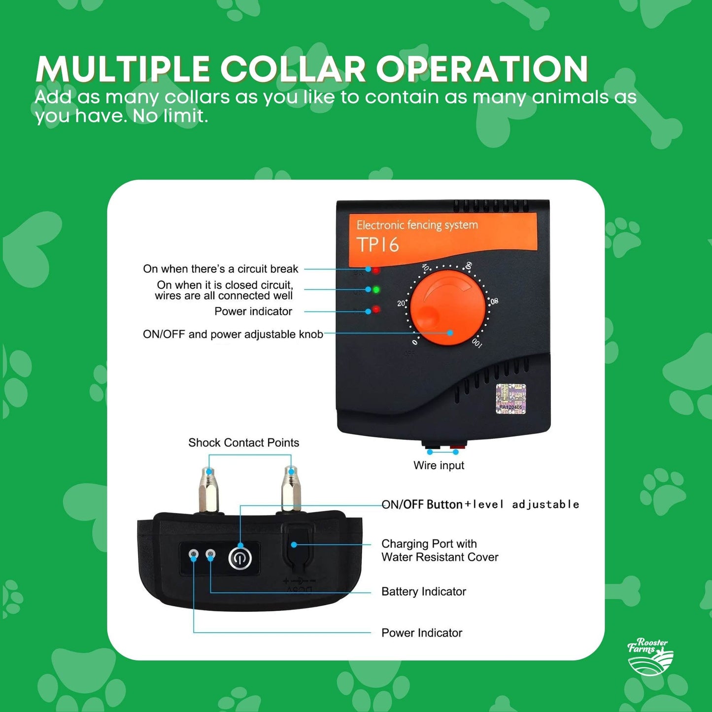 Electronic Dog Fence System -Invisible Electric Wireless TP16 Containment Collar