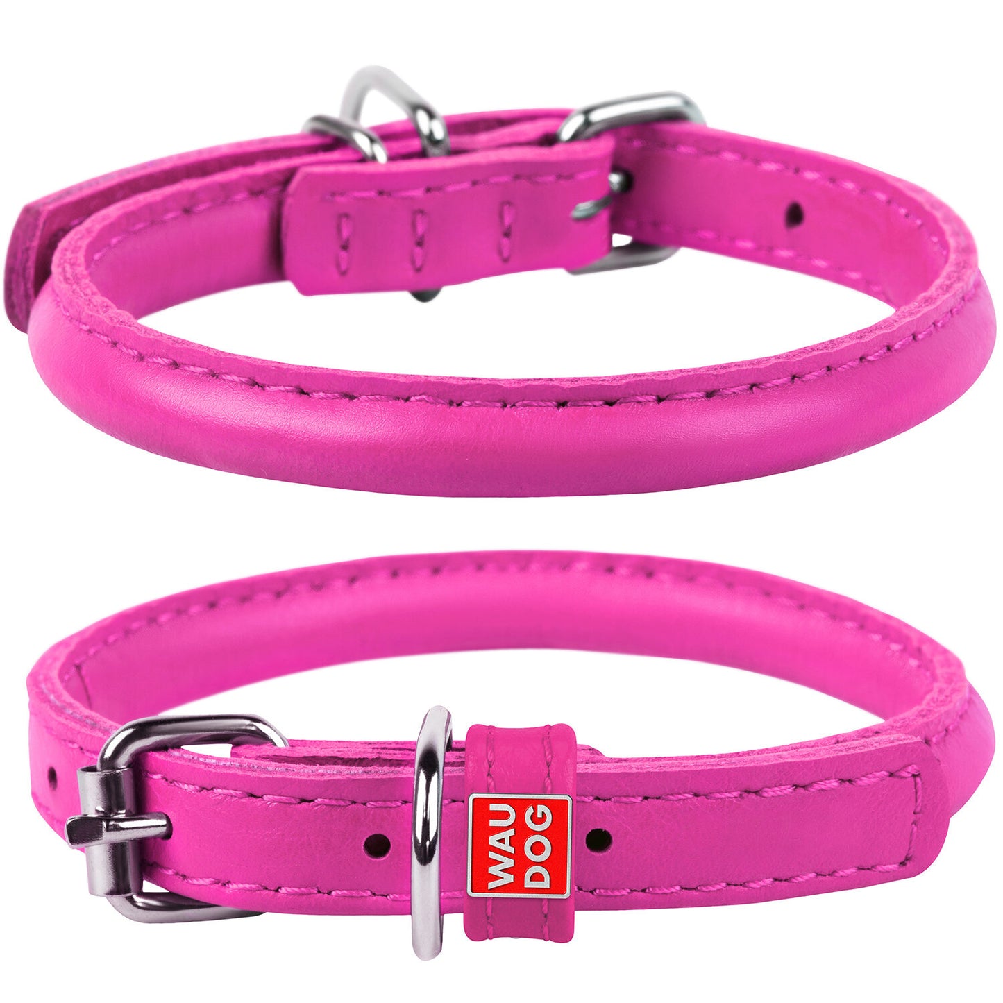 Waudog Leather Round Dog Collar  20-25CM PINK