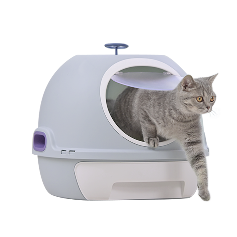 YES4PETS Cat Toilet Litter Box Tray House W Sky window Drawer Photocatalyst Purifier Blue