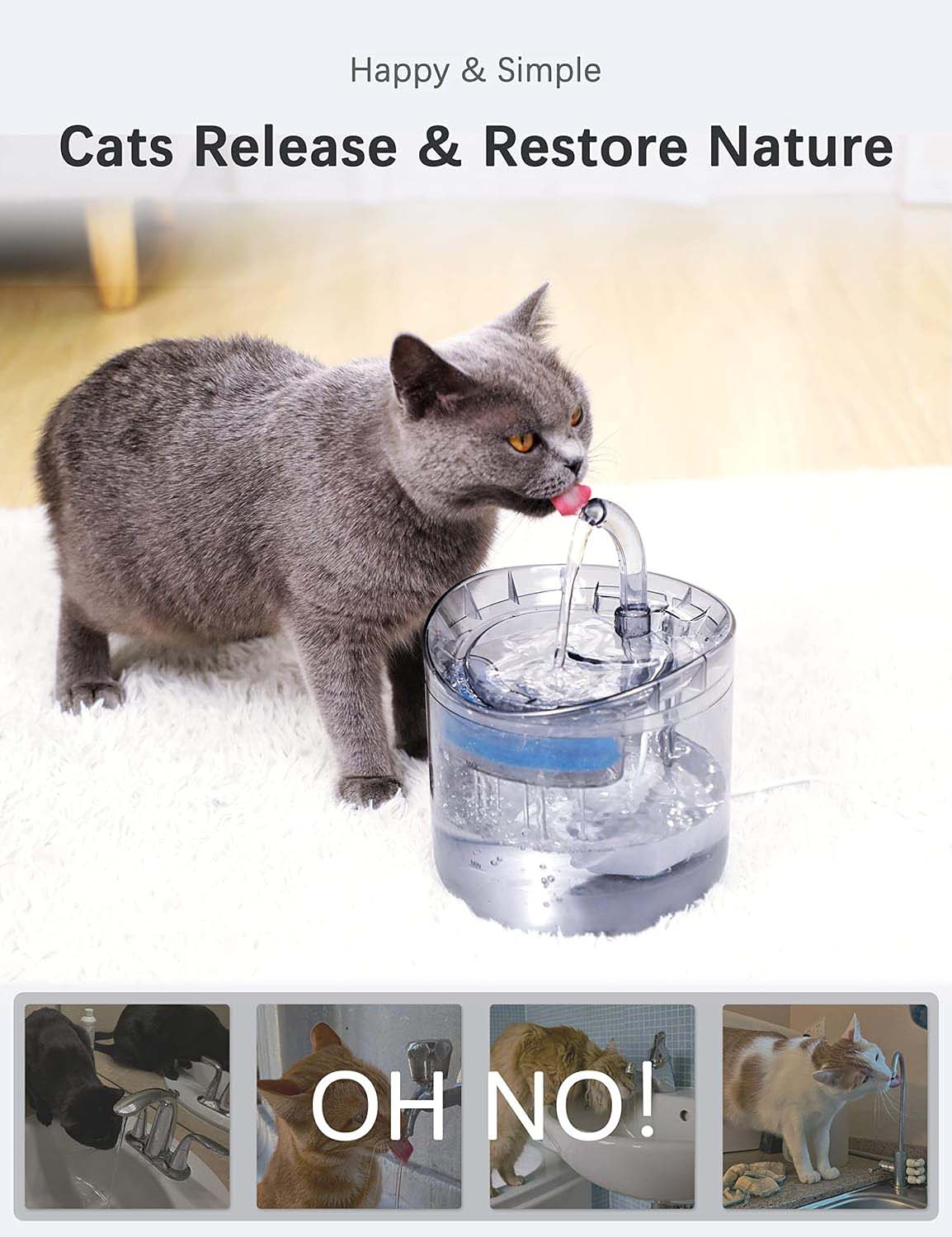 Cat Dog Water Fountain Pet Water Dispenser 1.8L Automatic Drinking Fountain for Cats Kitty Indoor