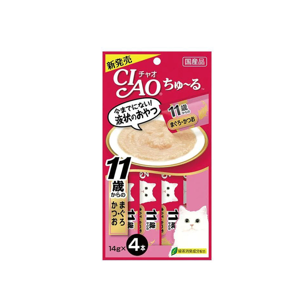 CIAO Churu Puree Cat Wet Treat- Tuna With Collagen For Aged Cats- 14G X 4 SC-74 X6