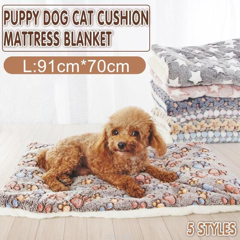 L Size Puppy Dog Cat Cushion Mattress Blanket Bed Soft Warm Pad Winter Kennel House - Blue Brownstar