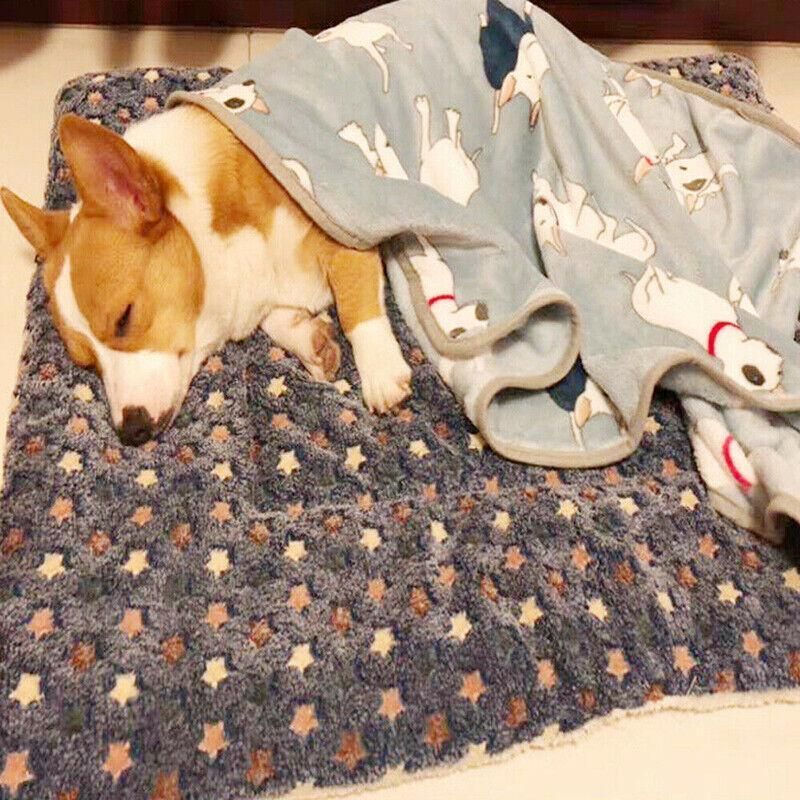 L Size Puppy Dog Cat Cushion Mattress Blanket Bed Soft Warm Pad Winter Kennel House - Blue Brownstar