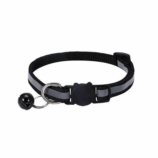 Reflective Cat Collar with Breakaway Buckle and Bell Adjustable for Small Pet Use - Black