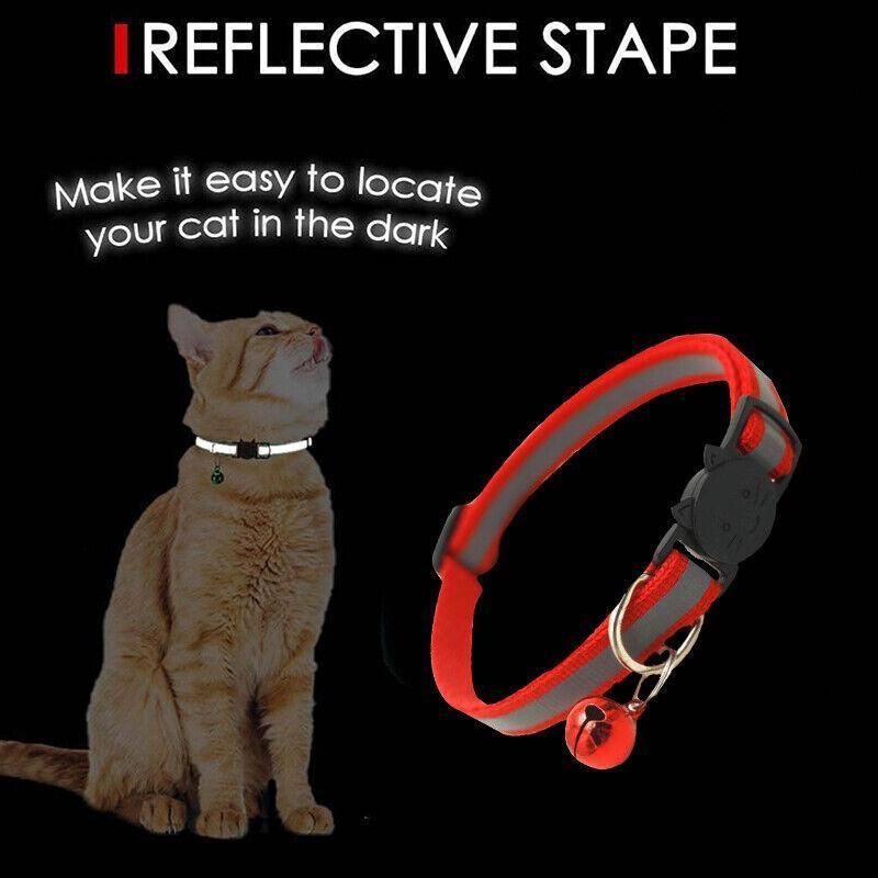 Reflective Cat Collar with Breakaway Buckle and Bell Adjustable for Small Pet Use - Black