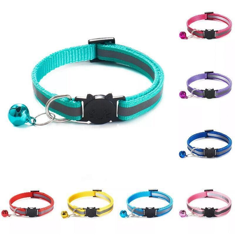 Reflective Cat Collar with Breakaway Buckle and Bell Adjustable for Small Pet Use - Black