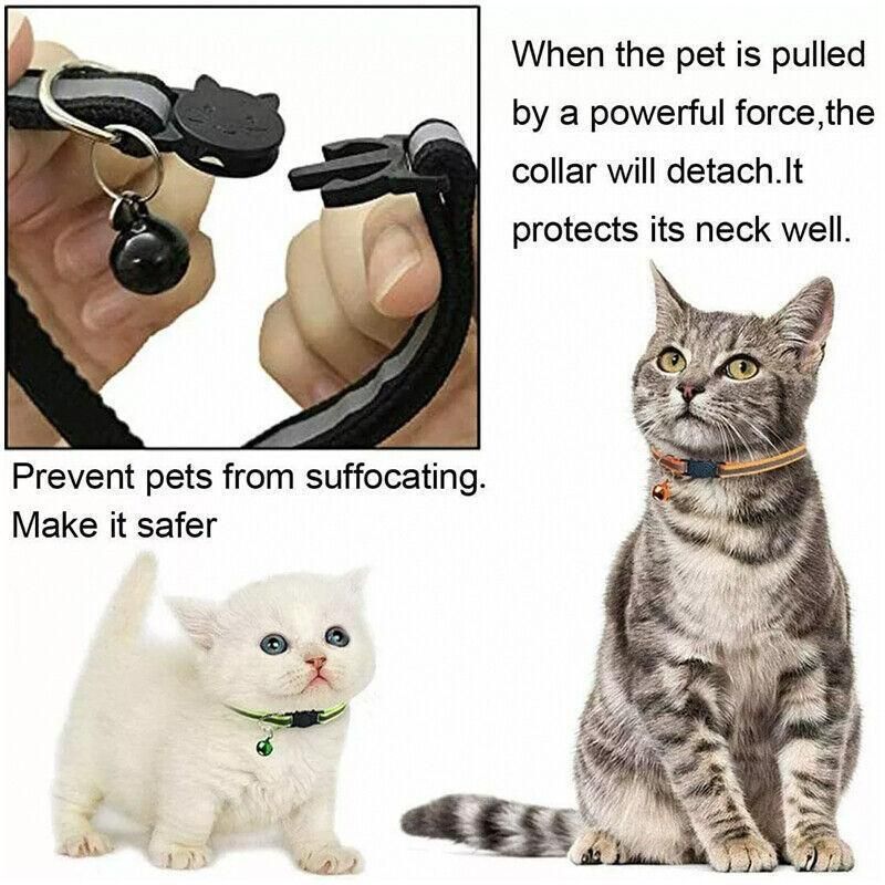Reflective Cat Collar with Breakaway Buckle and Bell Adjustable for Small Pet Use - Light Purple