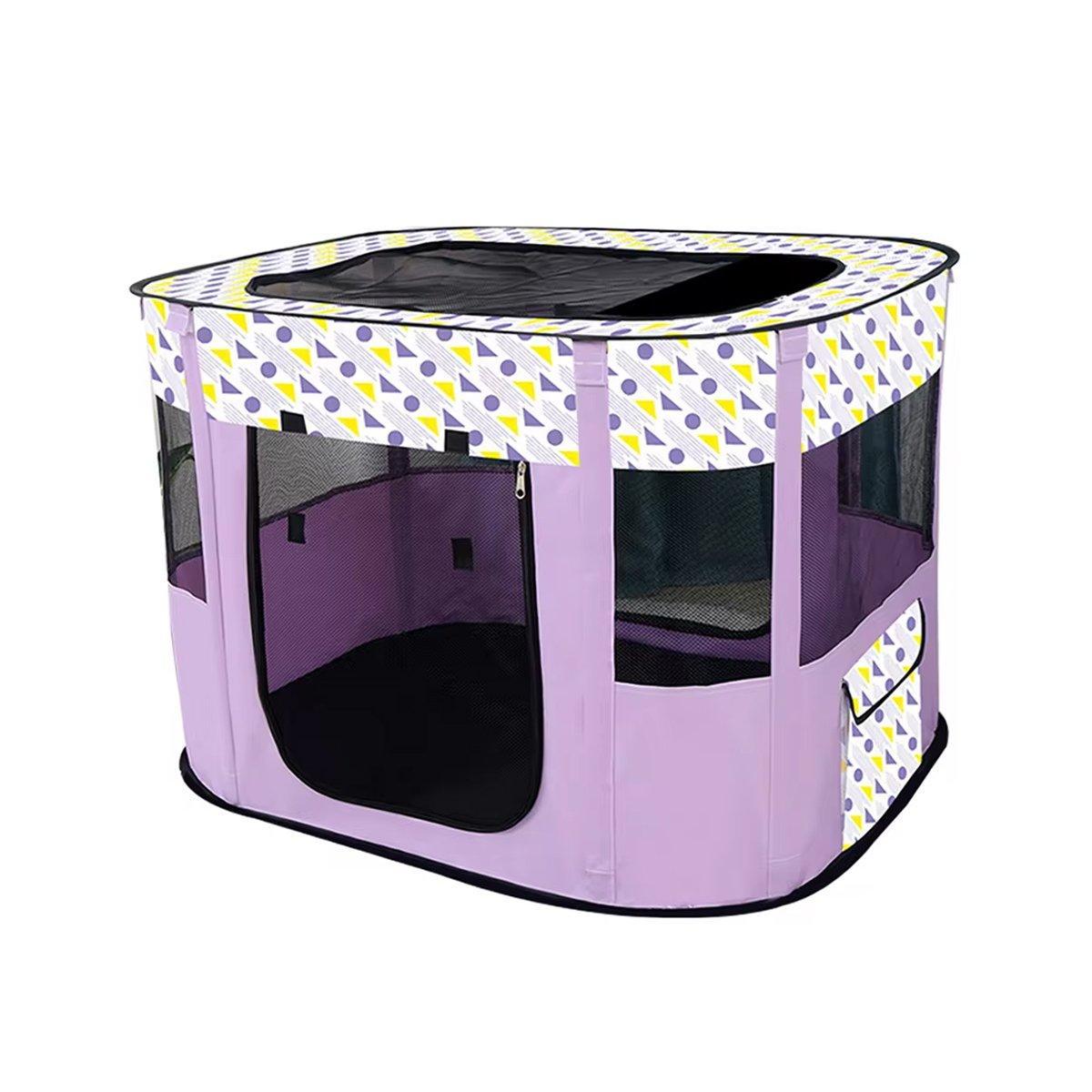 Foldable Cat Dog Kennel Pet Delivery Cage Portable Pet Fence Tent - Purple-XL