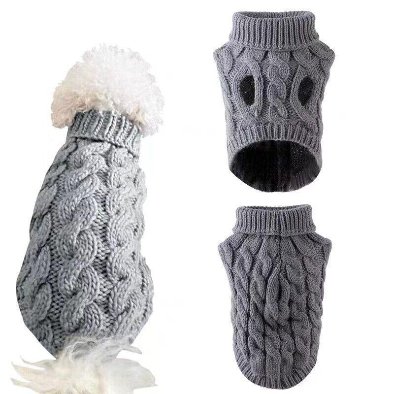 Puppy Dog Jumper Winter Warm Knitted Sweater Pet Clothes Small Dogs Coat Thermal L Size - White