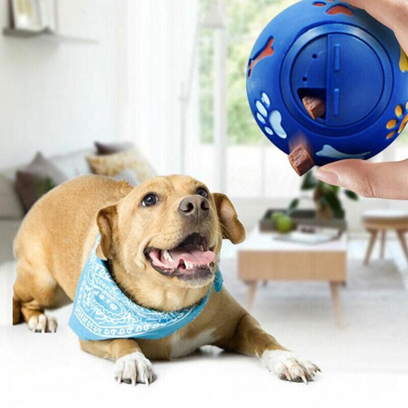 11cm Dog Pet Fun Tough-Treat Ball Tumbler Mental Food Dispenser Feeder Puzzle Toy - Blue