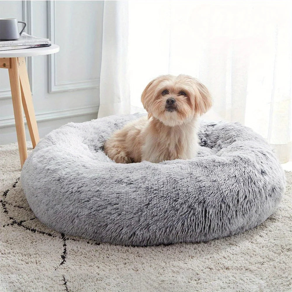 XL-70cm cream PawfectFriend Dog Pet Cat Calming Bed Plush Beds Large Fluffy Donut Comfy Cushion Puppy Mat