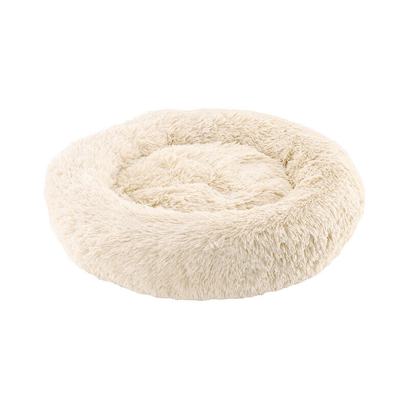 XXL-80cm cream PawfectFriend Dog Pet Cat Calming Bed Plush Beds Large Fluffy Donut Comfy Cushion Puppy Mat