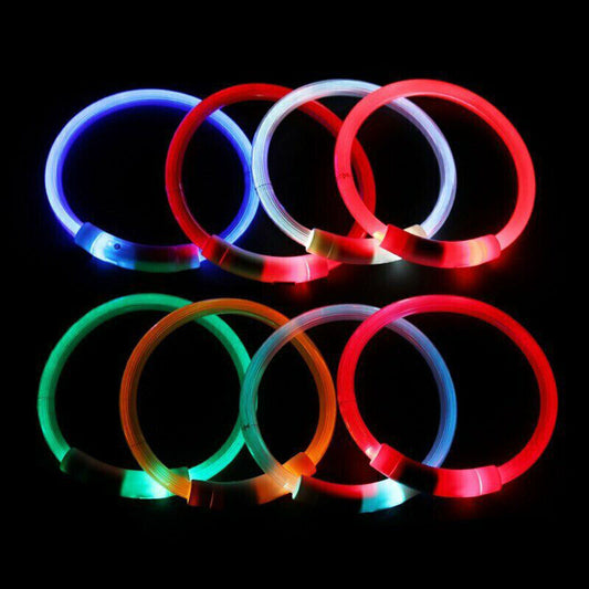 Rechargeable Night LED Dog Collar USB Glow Flashing Light Up Pet Collars Safety-Blue-Diameter Length-50cm