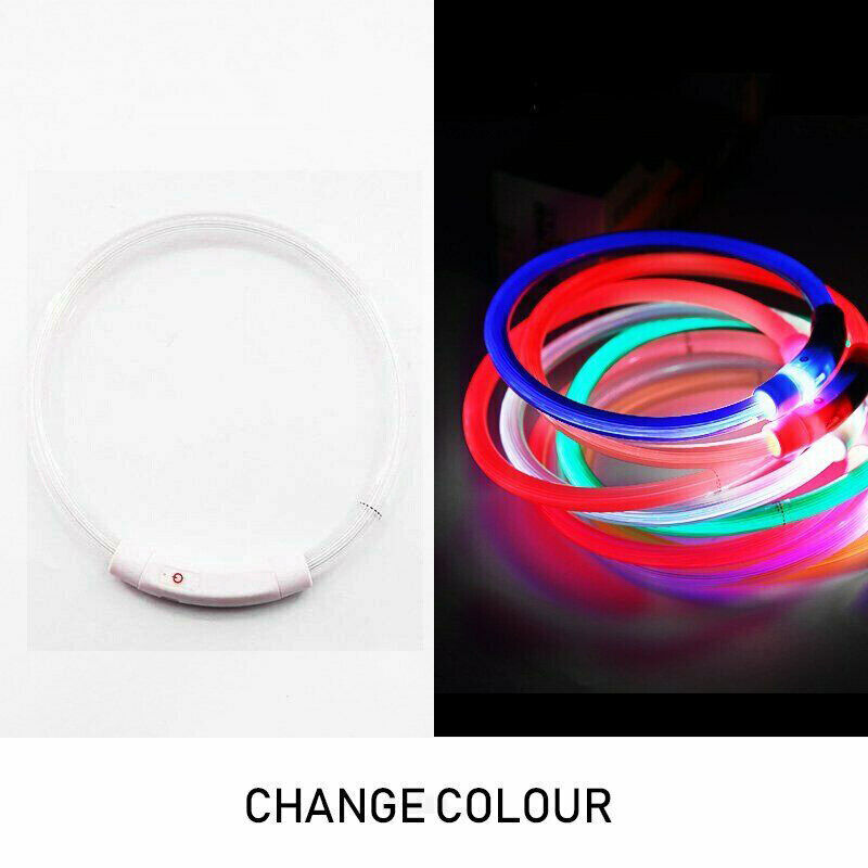 Rechargeable Night LED Dog Collar USB Glow Flashing Light Up Pet Collars Safety-Red-Diameter Length-50cm