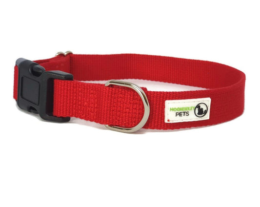 100% Pure Bamboo Fibre Dog Collar Plastic Buckle - Moondidley Pets Small Red