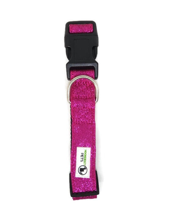 Bling Glitter Overlay Nylon Dog Collar Breakaway Buckle - Moondidley Pets Small Hot Pink