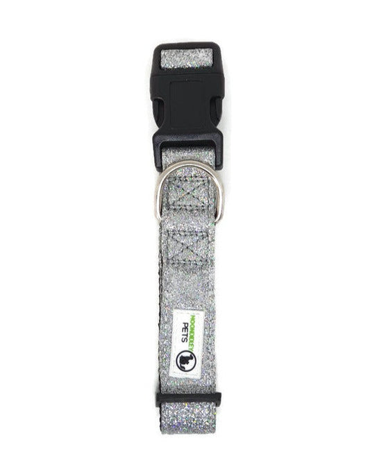 Bling Glitter Overlay Nylon Dog Collar Breakaway Buckle - Moondidley Pets Small Silver