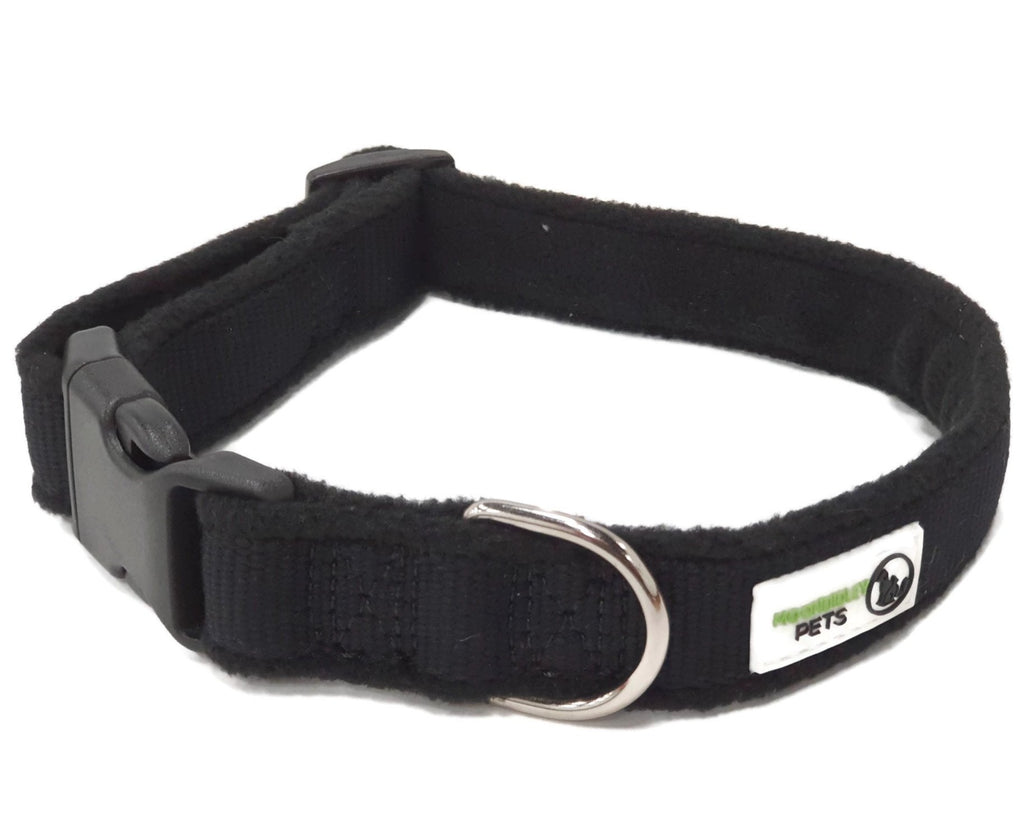 100% Pure Bamboo Fibre w/Fleece Lining Dog Collar Plastic Buckle - Moondidley Pets Medium Black