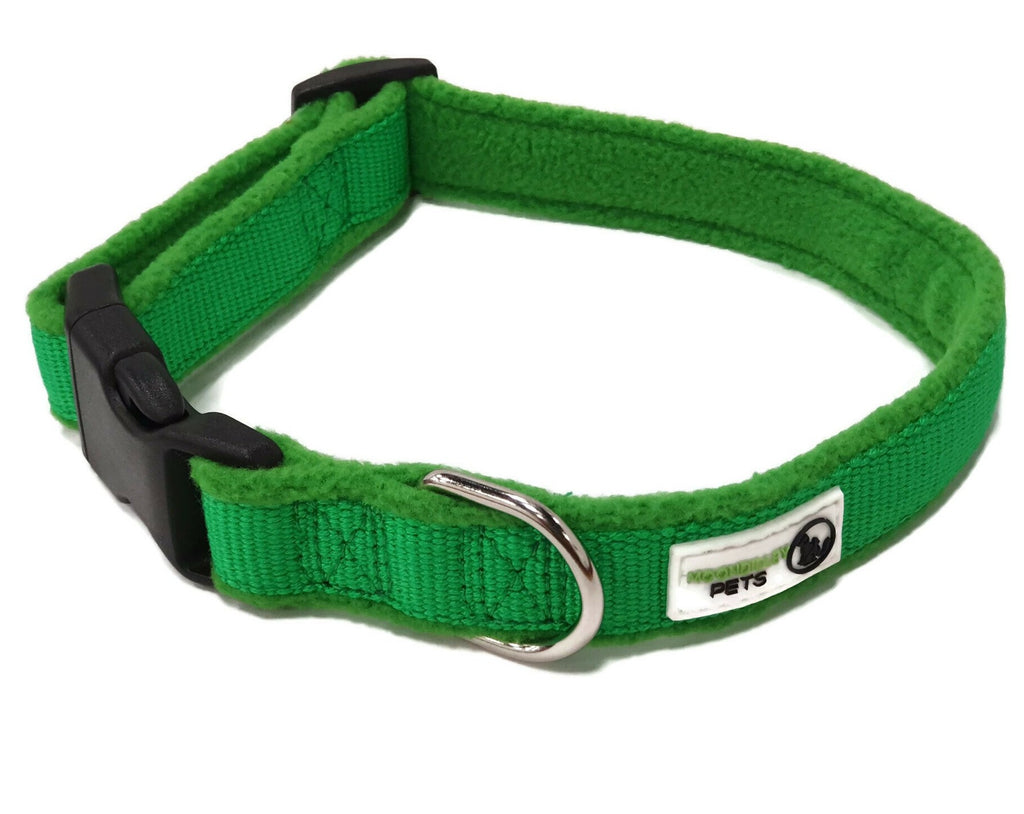 100% Pure Bamboo Fibre w/Fleece Lining Dog Collar Plastic Buckle - Moondidley Pets Medium Green