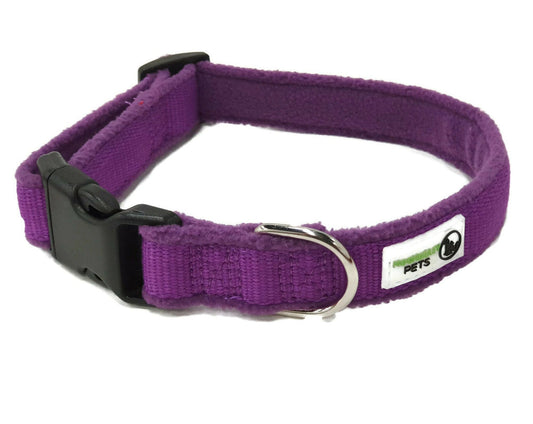 100% Pure Bamboo Fibre w/Fleece Lining Dog Collar Plastic Buckle - Moondidley Pets Medium Purple