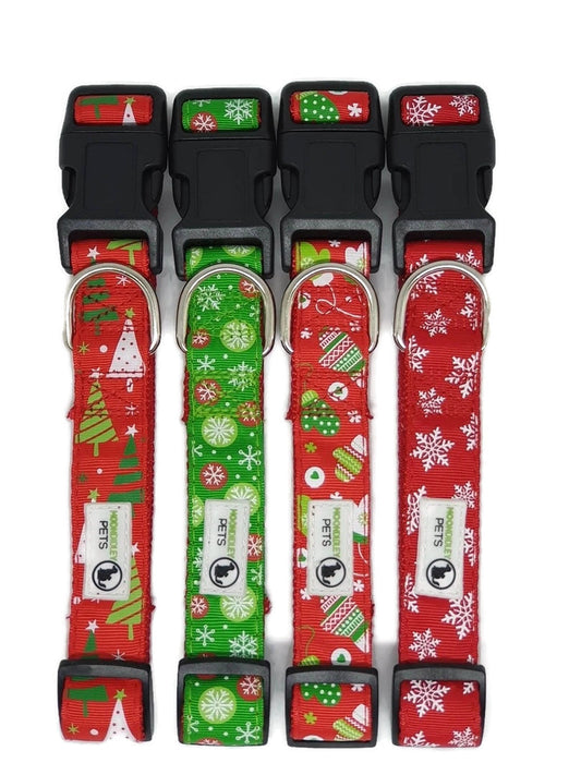 Christmas Dog Collars Adjustable - Moondidley Pets Small Red Snow Flakes