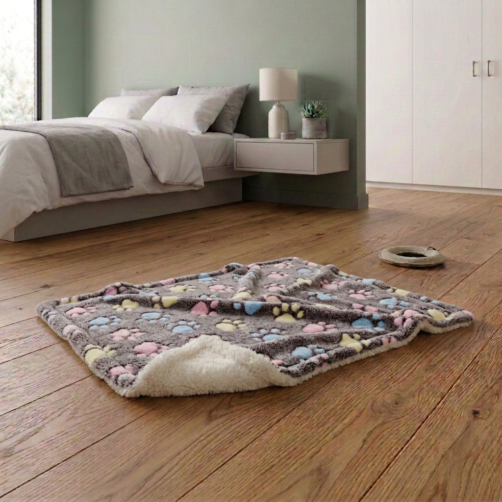 L Size Puppy Dog Cat Cushion Mattress Blanket Bed Soft Warm Pad Winter Kennel House - Brown Footprint
