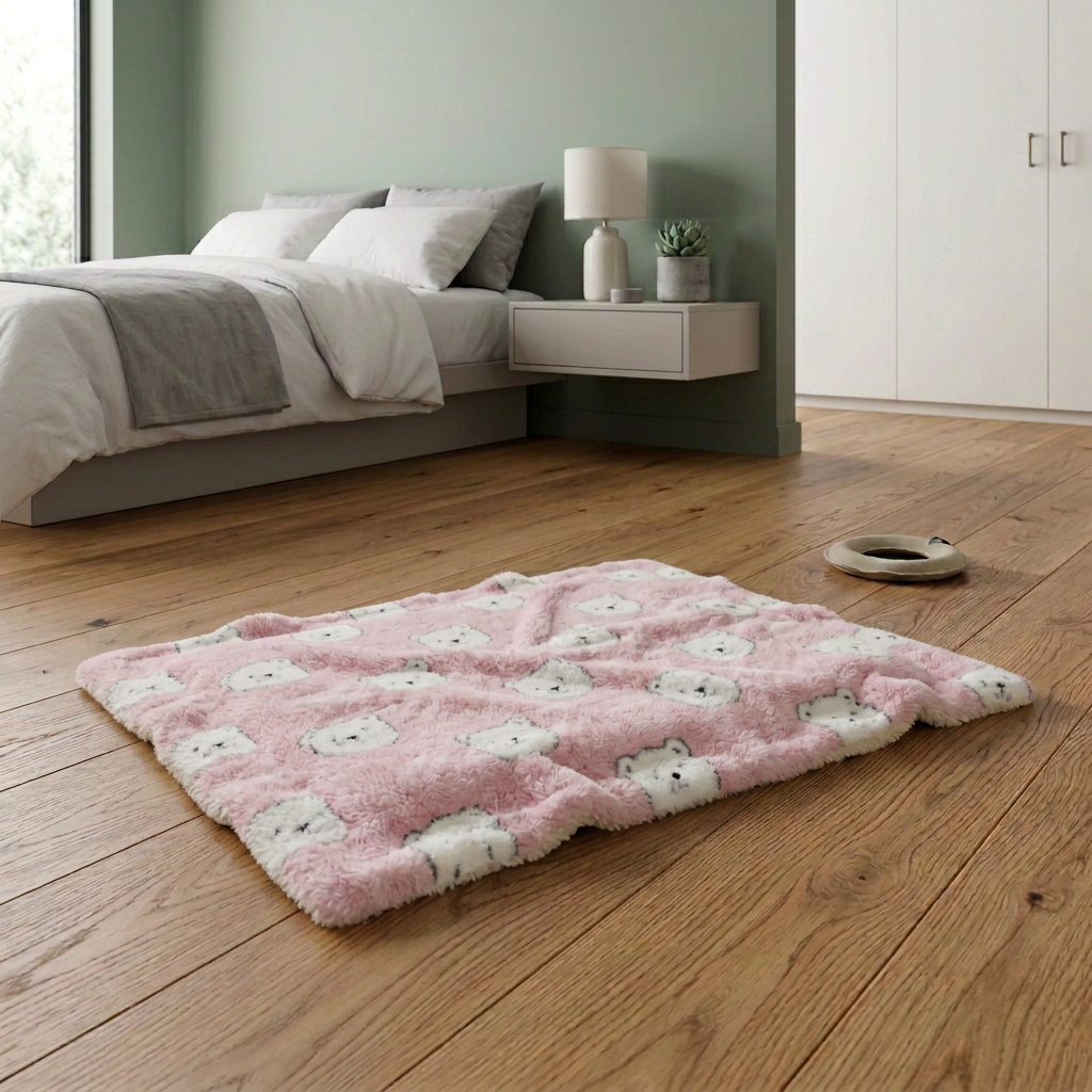 L Size Puppy Dog Cat Cushion Mattress Blanket Bed Soft Warm Pad Winter Kennel House - Pink Bear