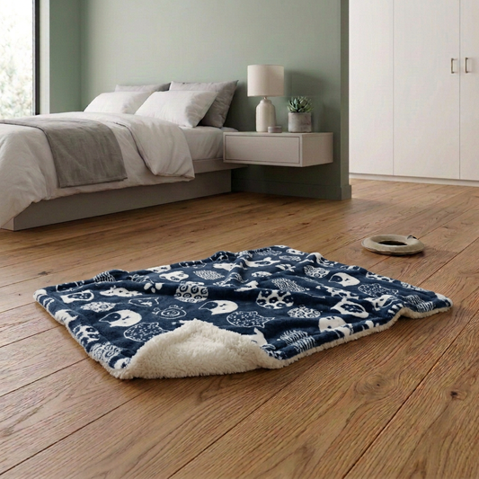 L Size Puppy Dog Cat Cushion Mattress Blanket Bed Soft Warm Pad Winter Kennel House - Navy Cat