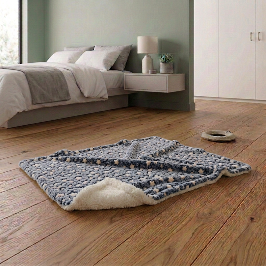 M Size Puppy Dog Cat Cushion Mattress Blanket Bed Soft Warm Pet Pad Winter Kennel House - Blue Brownstar